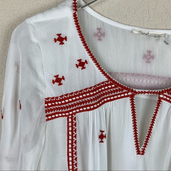 FLOREAT White Boho Blouse Red Embroidery 8 - Picture 2 of 13